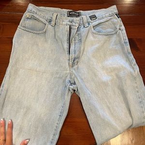 VERSACE LIGHT WASH VINTAGE RAW HEM BAGGY LOW WAIST JEANS
